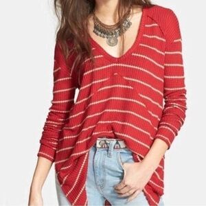 Free People Striped Sunset Park Thermal Tunic Red Size Medium
